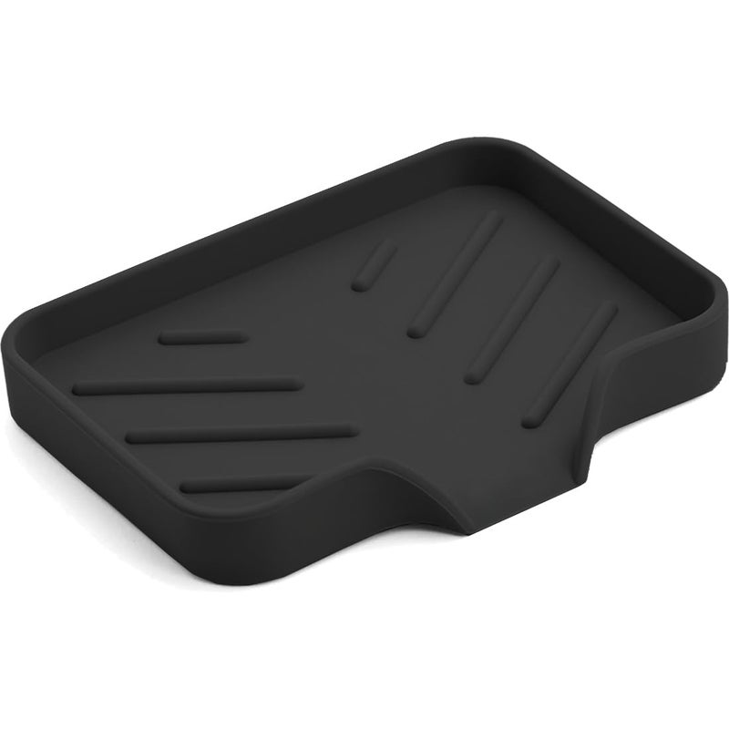 Metopets Sponge Holder with Drain Spout, Silicone Sponge Tray for Kitchen Sink, Rubber Soap Dish for Shower Bathroom (Black, 4.7"" x 3.6"") - Image 1